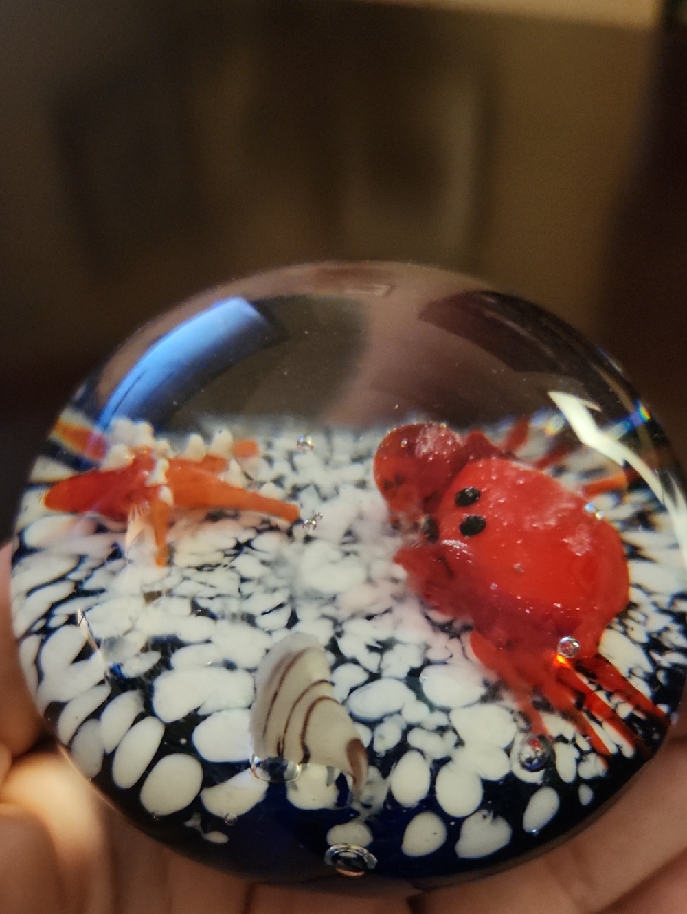 Glass Art Glass Aquarium Style Paperweight Ornament - Red Crab Fish Starfish - Picture 10 of 11